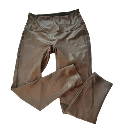 DG2 By Diana Gilman Faux Leather Shiny Leggings Size P Medium Brown